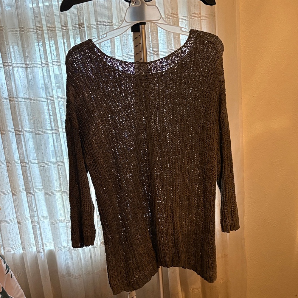 Eileen Fisher Linen/Cotton Blend Olive Knit Pullover